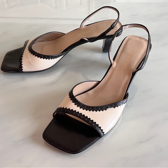 Ann Taylor off white and black Open Toe Slingback heels 8.5M - Picture 3 of 6